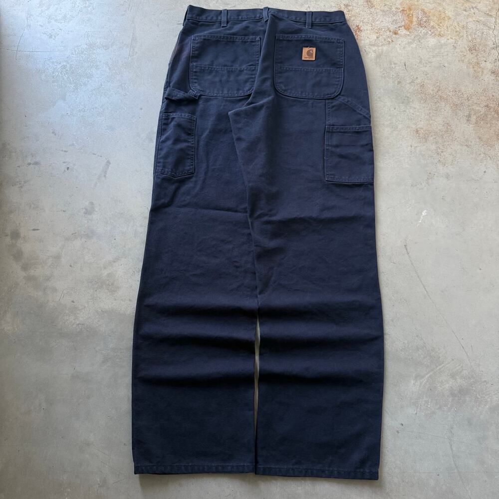 Carhartt Loose Fit Duck Canvas Workwear Utility Navy Carpenter Pants Size 33x34